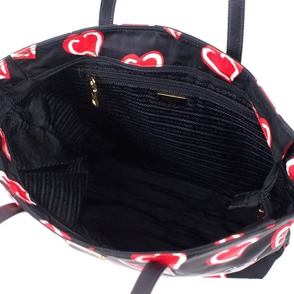 Prada Heart Print Tessuto Stampato Nylon Tote - Picture 4 of 8